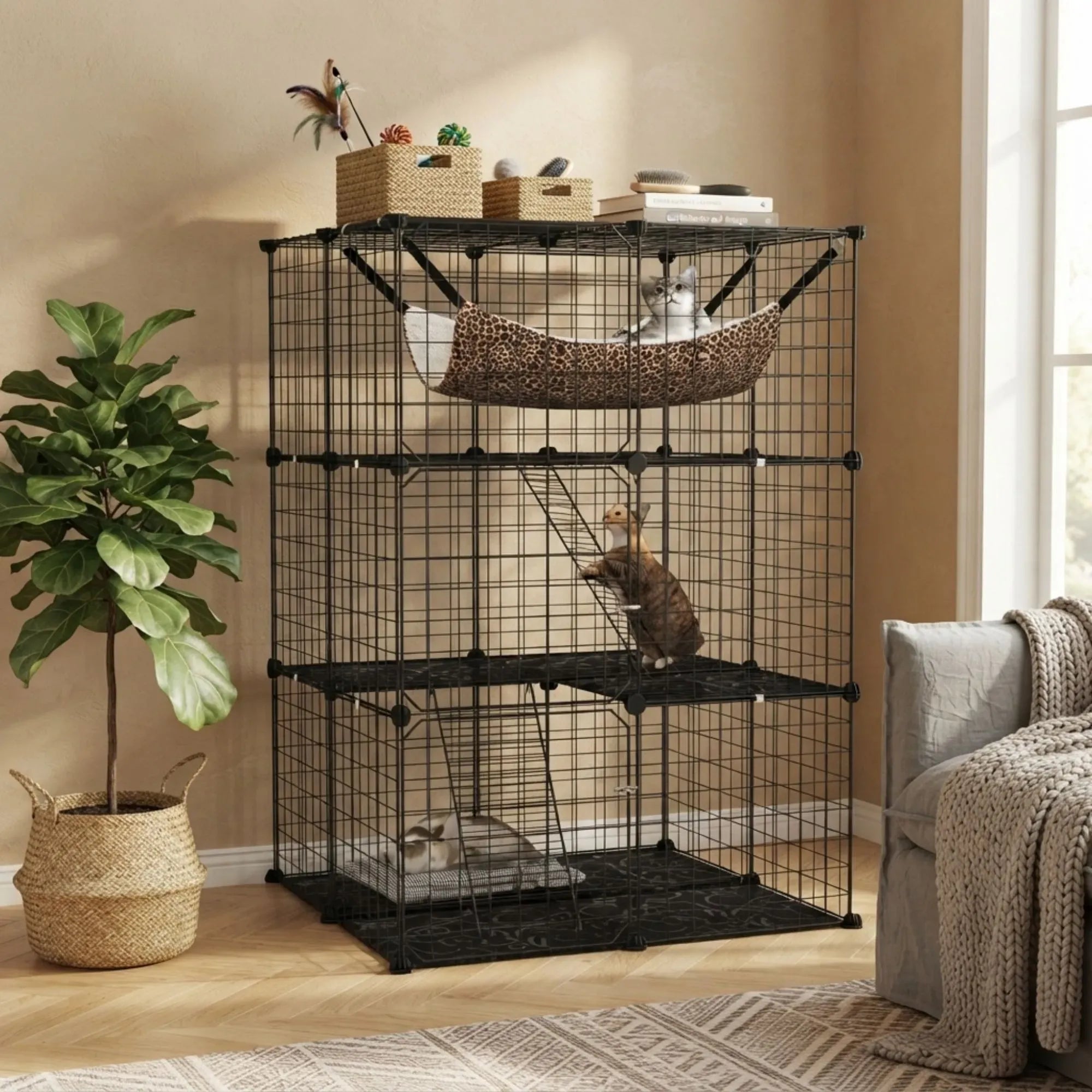CARLA HOME Large Cat Cage Diy Enclosure, 3 Tier Pet Playpen Cat Kennel