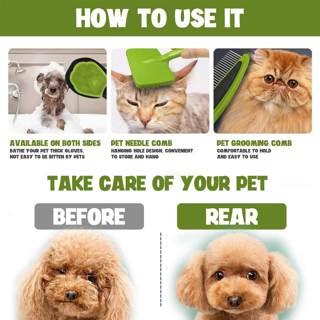 3PCS Pet Grooming Cleaning Kit Pet Hair Remover Tools for Home Pet Care Supplies