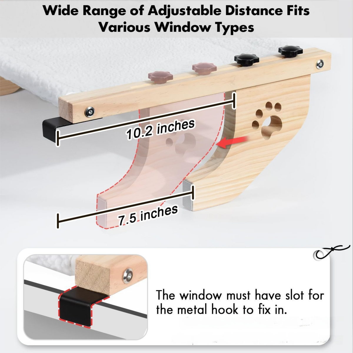 24.4 x 15" Cat Window Perch Hammock with Removable Washable Bolster Bed - Widely Adjustable Frame to Fit Various Window