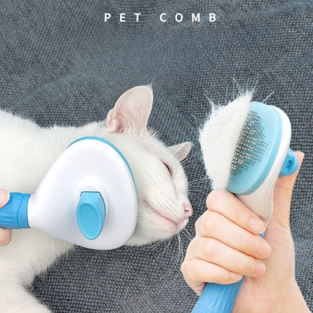5PCS Blue Pet Grooming & Nail Care Tool Set - Stainless Steel Dematting Rake Comb, Self-Cleaning Slicker Brush, Grooming Glove, Nail Clipper and File for Dog Cat