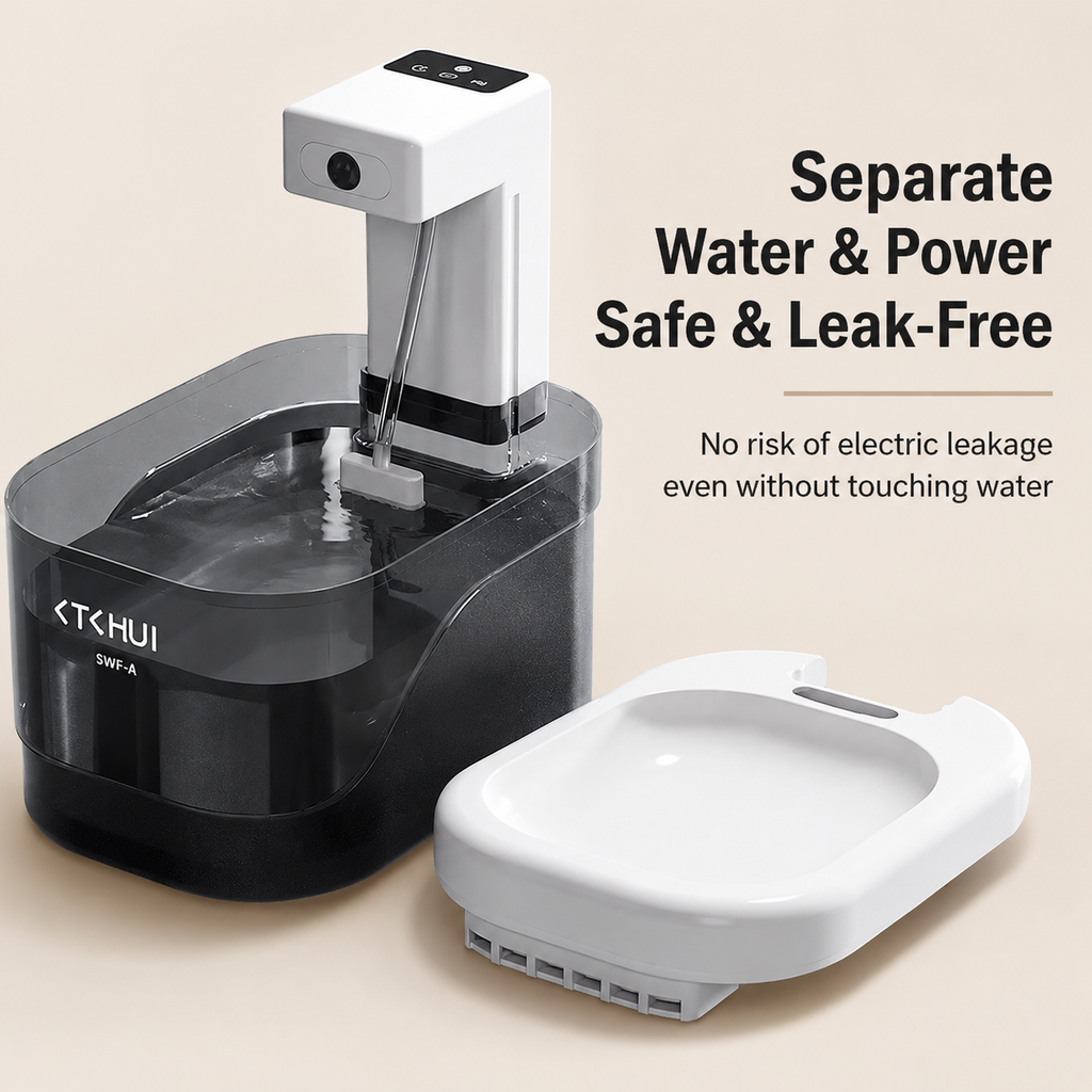 Transparent Black and White Smart Motion Sensor Wireless Pet Water Fountain - 2L Cordless Quiet Automatic Water Dispenser with Quadruple Filtration for Cats and Dogs