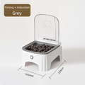 Grey and White Smart Infrared Motion Sensor Automatic Pet Feeder - 700ml Timed Auto Open Lid Food Bowl with LCD Screen & Rechargable Battery for Cats and Dogs