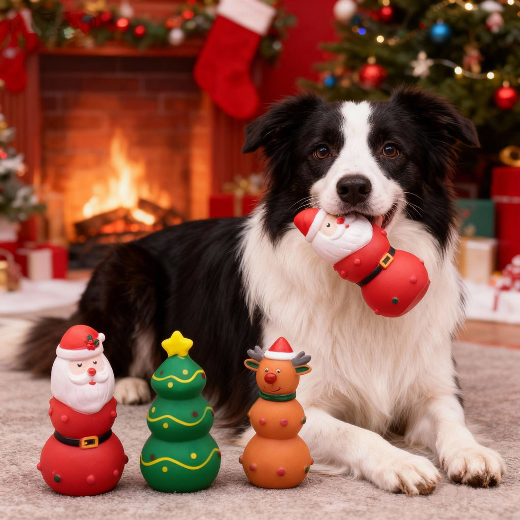 Dog Christmas Squeaky Toys（Santa） – Festive Designs ,Durable, bite-resistant, interactive vinyl squeaky toys—perfect as holiday stocking stuffers for dogs