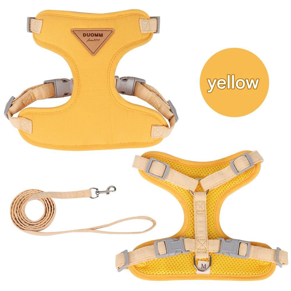 Yellow L Size Adjustable Cat Harness and Leash Set - Escape Proof H-Shape Design, Breathable Polyester, Soft Padding, Outdoor Walking Safety