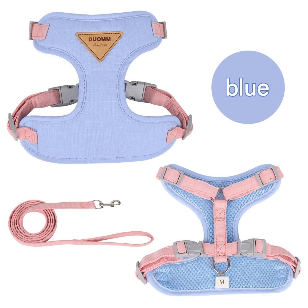 Blue L Size Adjustable Cat Harness and Leash Set - Escape Proof H-Shape Design, Breathable Polyester, Soft Padding, Outdoor Walking Safety