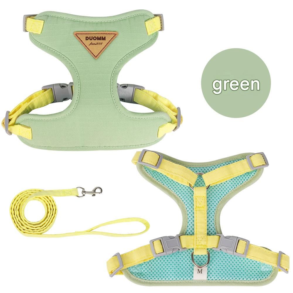 Green L Size Adjustable Cat Harness and Leash Set - Escape Proof H-Shape Design, Breathable Polyester, Soft Padding, Outdoor Walking Safety