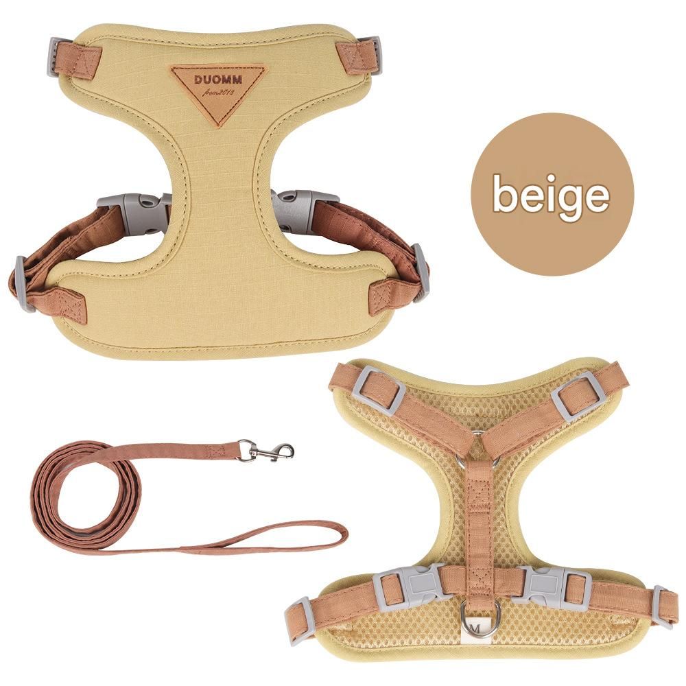 Beige L Size Adjustable Cat Harness and Leash Set - Escape Proof H-Shape Design, Breathable Polyester, Soft Padding, Outdoor Walking Safety
