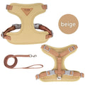 Beige L Size Adjustable Cat Harness and Leash Set - Escape Proof H-Shape Design, Breathable Polyester, Soft Padding, Outdoor Walking Safety