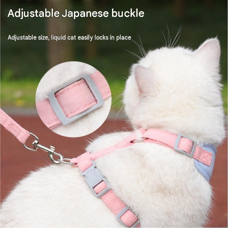 Beige L Size Adjustable Cat Harness and Leash Set - Escape Proof H-Shape Design, Breathable Polyester, Soft Padding, Outdoor Walking Safety