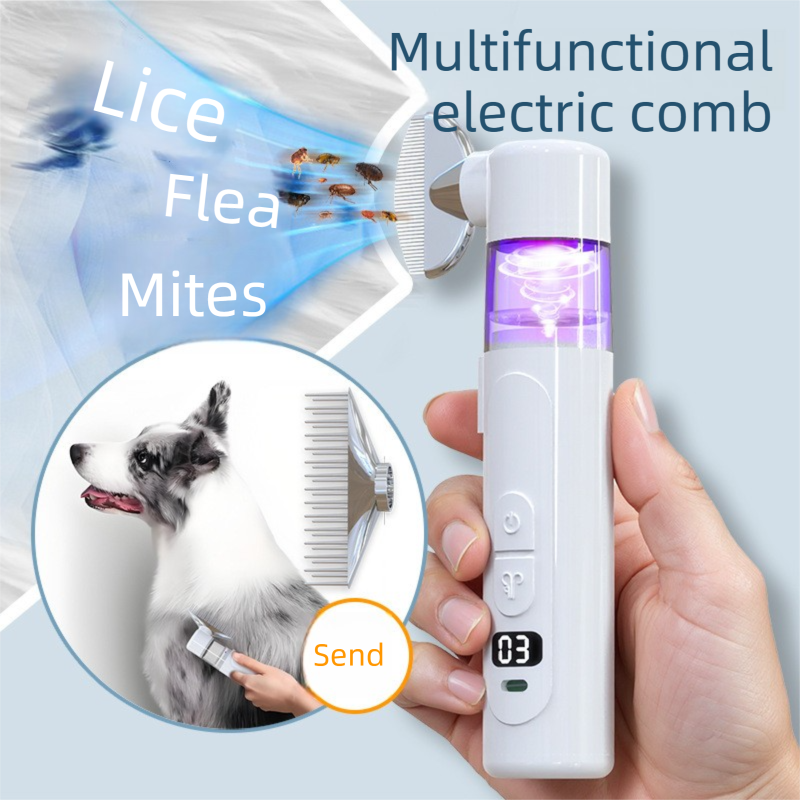 Electric Flea Comb for Dogs and Cats - 2-in-1 Rechargeable Pet Flea Remover and Dematting Grooming Comb with Suction Collection, 3 Speed Settings and USB-C Charging