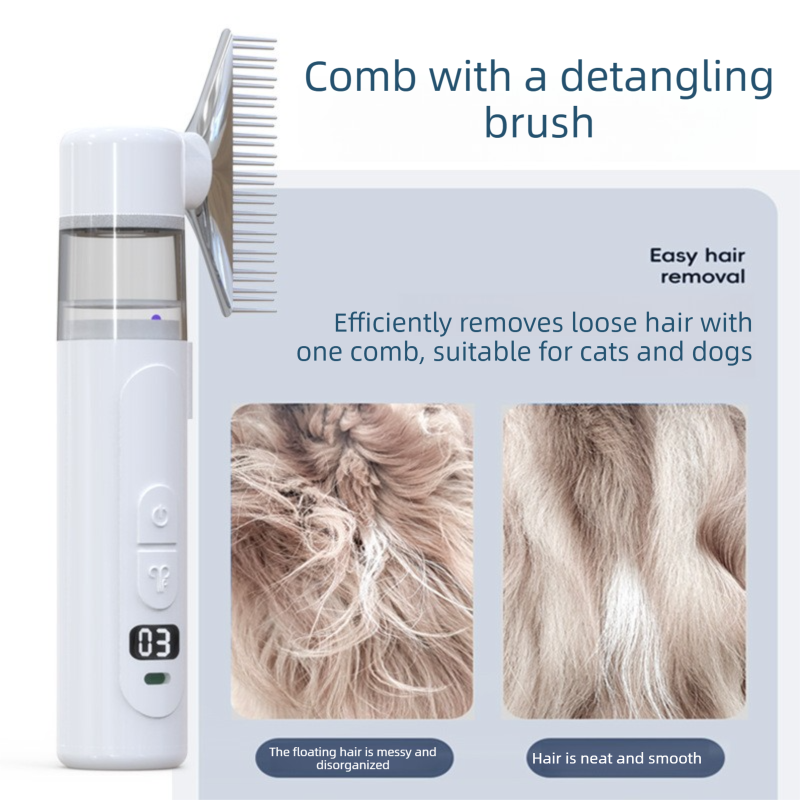 Electric Flea Comb for Dogs and Cats - 2-in-1 Rechargeable Pet Flea Remover and Dematting Grooming Comb with Suction Collection, 3 Speed Settings and USB-C Charging