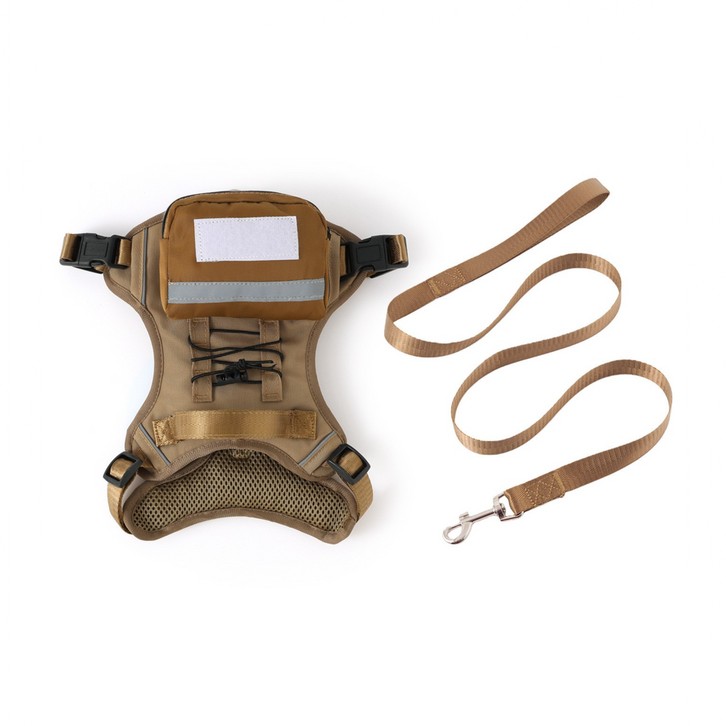 Dog Harness with Backpack and Leash Set - Size L Adjustable Breathable Mesh Pet Vest with Reflective Trim, Storage Pouch and Control Handle for Walking and Hiking