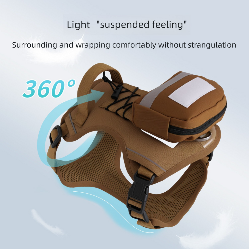 Dog Harness with Backpack and Leash Set - Size L Adjustable Breathable Mesh Pet Vest with Reflective Trim, Storage Pouch and Control Handle for Walking and Hiking