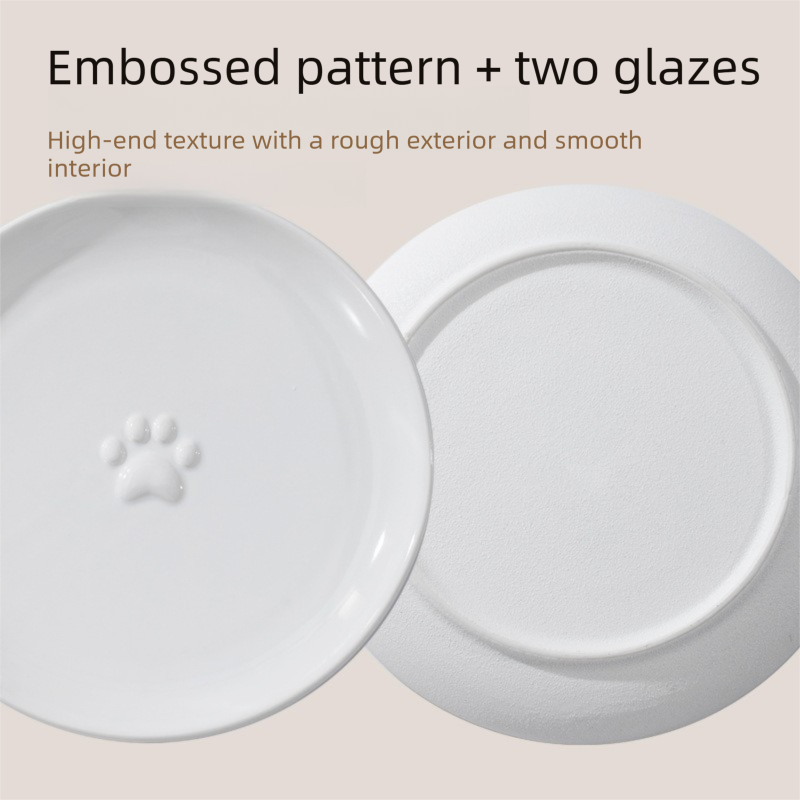 Raised Ceramic Pet Bowl with  Metal Stand Brown - Paw Print Cat and Dog Feeding Bowl, Removable Easy-Clean Dish with Elevated Design for Food and Water