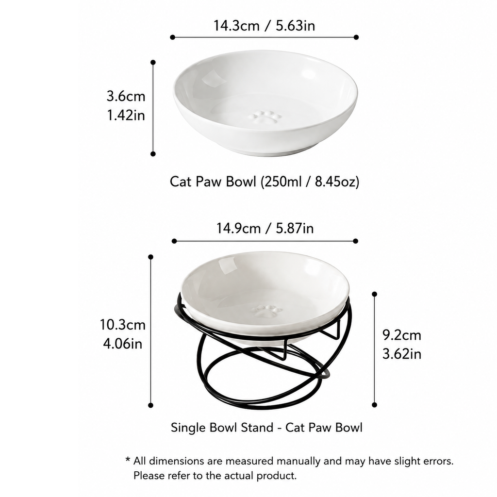 Raised Ceramic Pet Bowl with  Metal Stand Brown - Paw Print Cat and Dog Feeding Bowl, Removable Easy-Clean Dish with Elevated Design for Food and Water