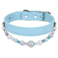 Detachable Beaded Dog Collar - Sky Blue Microfiber PU Leather, Zinc Alloy Hardware, Adjustable M Size 26-34cm Neck, Decorative Pet Collar for Dogs