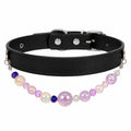 Detachable Beaded Dog Collar - Black Microfiber PU Leather, Zinc Alloy Hardware, Adjustable XL Size 36-46cm Neck, 2.5cm Wide Decorative Pet Collar for Dogs